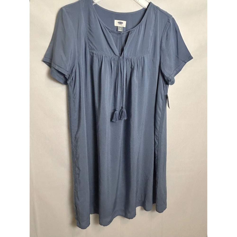 NWT Old Navy Womens M Blue Rayon Shift Dress Tassel Tie Embroidered 335591-00-1 - Picture 12 of 15